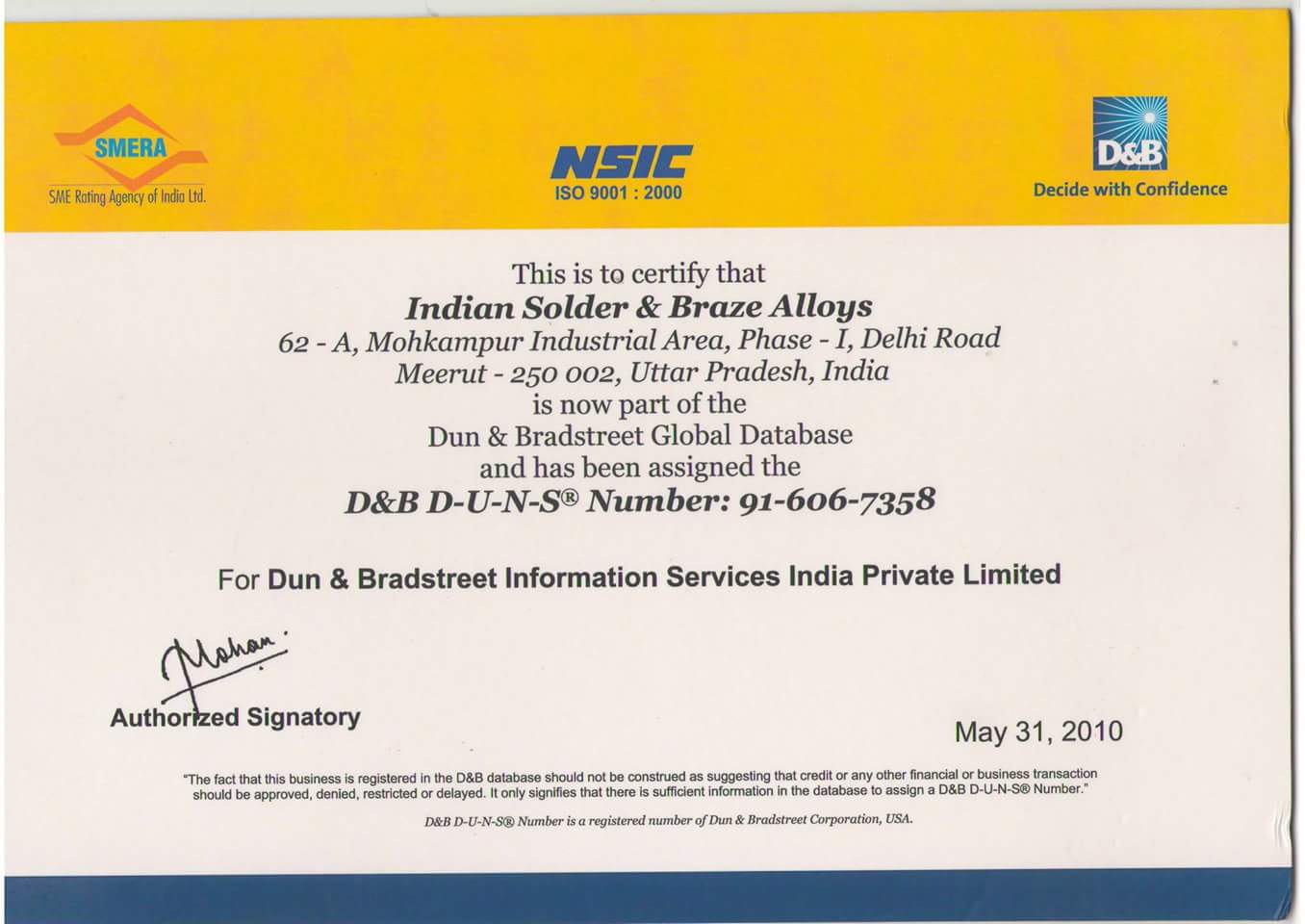 Certificates Indian Solder & Braze Alloys ALFA